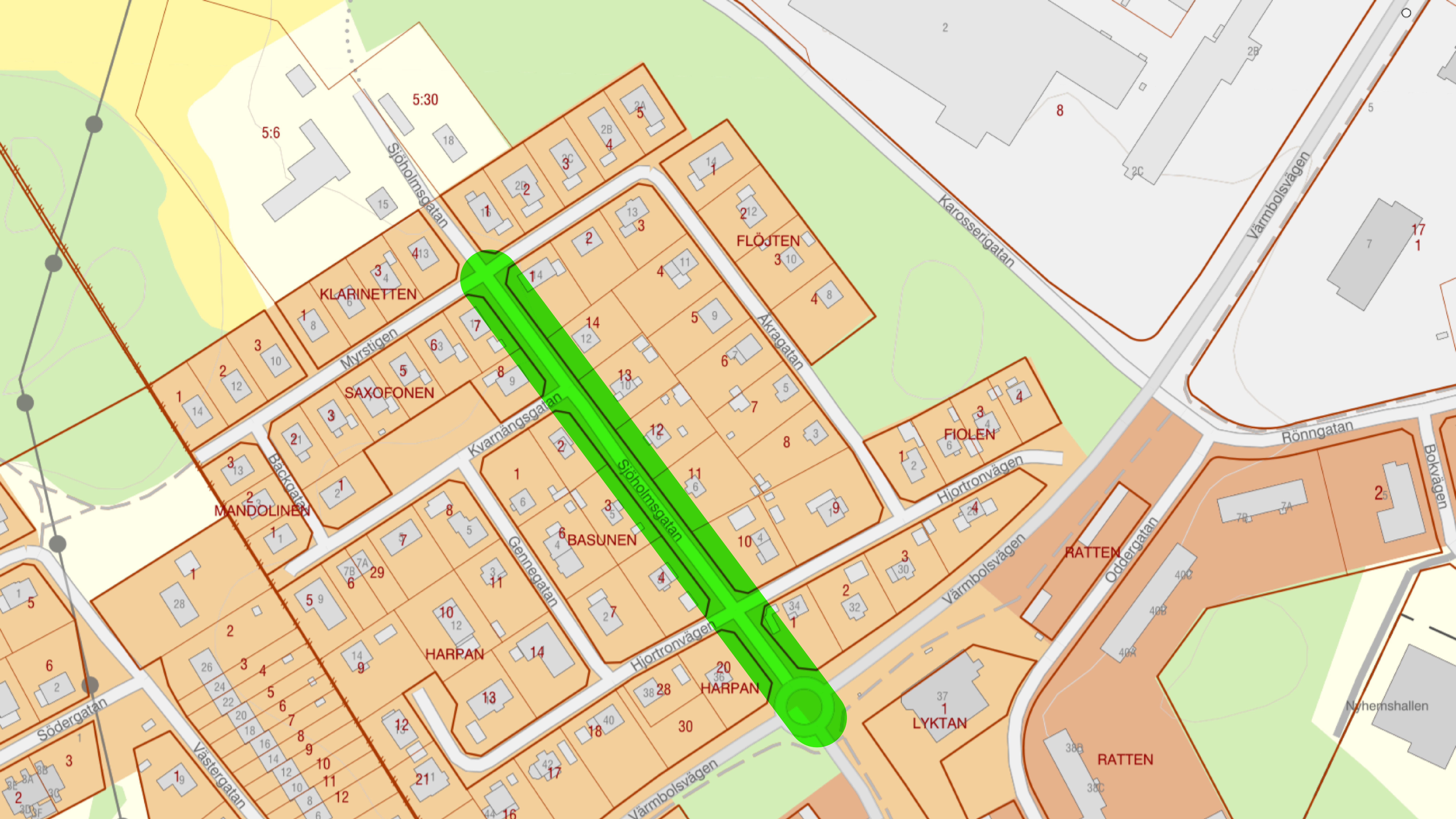 Karta Sjöholmsgatan Katrineholm med område