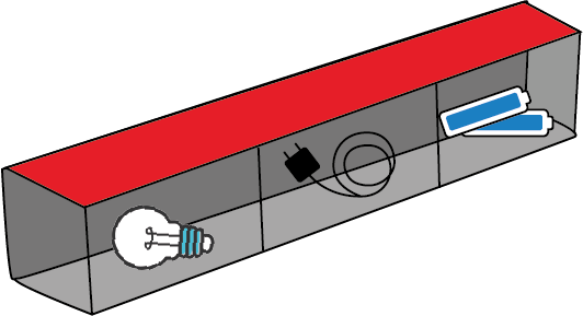 Elbox för sortering av mindre ljuskällor, småelektronik och batterier