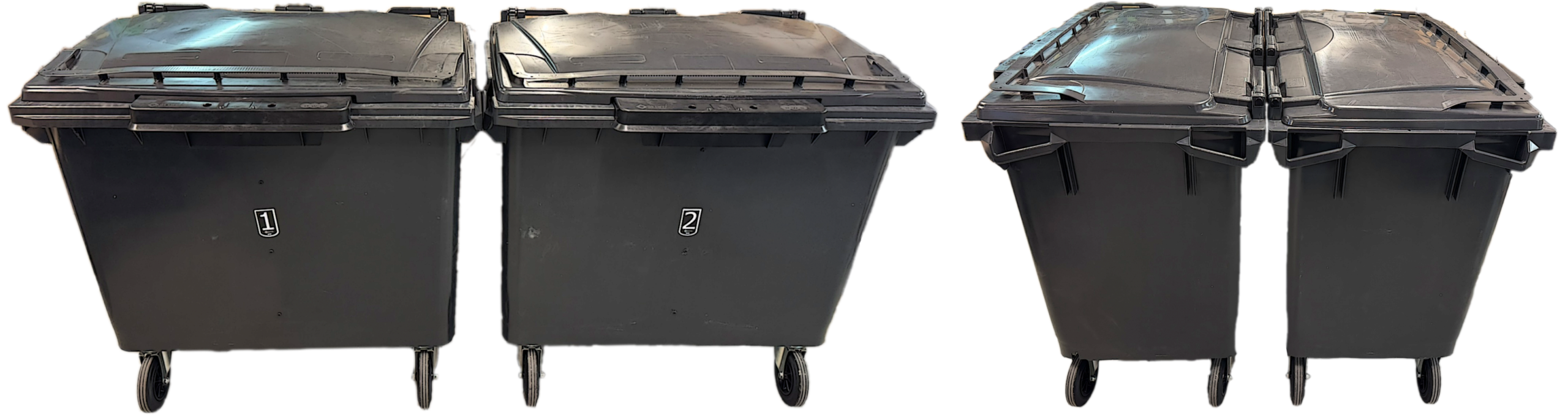 Avfallskärl placerade sida vid sida och rygg mot rygg
