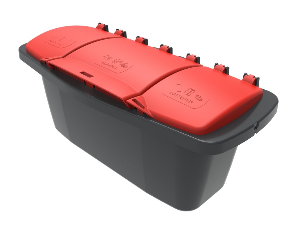 Elbox för sortering av mindre ljuskällor, småelektronik och batterier.